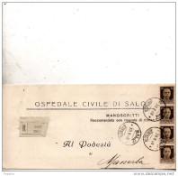 1940 LETTERA   RACCOMANDATA  CON ANNULLO SALO  BRESCIA - Entiers Postaux