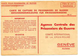 SUISSE..1940.  CARTE DE CAPTURE NEUVE BEIGE CROIX-ROUGE ..AGENCE PRISONNIERS DE GUERRE.C.I. C.R. GENEVE. - Storia Postale