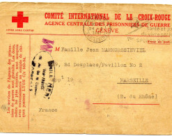 SUISSE..1940.  CARTE  CROIX-ROUGE  92a Bis..AGENCE PRISONNIERS DE GUERRE.C.I. C.R. VIA FRANCE - Storia Postale