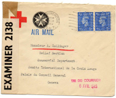 GRANDE-BRETAGNE.1943. CENSURE POUR COMITE INTERNATIONNAL CROIX-ROUGE GENEVE. - Postmark Collection