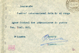 ITALIE.1944. CENSURE ALLEMANDE VIA COMITE INTERNATIONNAL CROIX-ROUGE GENEVE. - Marcofilie