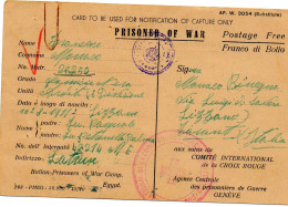 EGYPTE.1941.AVIS DE CAPTURE PRISONNIER GUERRE ITALIEN. CENSURE POUR ITALIE VIA COMITE INTERNATIONNAL CROIX-ROUGE GENEVE. - Covers & Documents