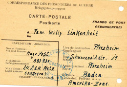 FRANCE.1947. CORRESPONDANCE PRISONNIER GUERRE ALLEMAND. DEPOT N°1.METZ Pour ALLEMAGNE - Guerre De 1939-45