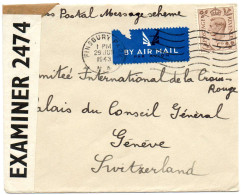 GRANDE-BRETAGNE.1943. DOUBLE CENSURE POUR COMITE INTERNATIONNAL CROIX-ROUGE GENEVE. - Marcophilie