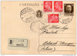 1938 CARTOLINA  CON ANNULLO CACCAMO PALERMO - Entiers Postaux