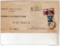 1949  LETTERA RACCOMANDATA CON ANNULLO SAVONA PALAZZO DEL CONGRESSO - 1946-60: Marcophilia