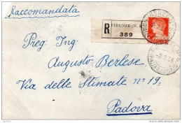 1938 LETTERA RACCOMANDATA CON ANNULLO FIRENZE 5 PIAZZA S. LORENZO - Poststempel