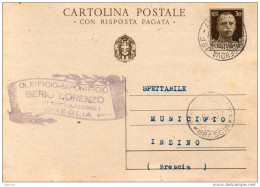 1937  CARTOLINA INTESTATA OLEIFICIO SAPONIFICIO ONEGLIA CON ANNULLO AMBULANTE GENOVA . VENTIMIGLIA - Stamped Stationery