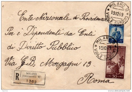 1949  LETTERA RACCOMANDATA   CON ANNULLO MILANO 9 VIALE  SABOTINO - 1946-60: Marcophilia