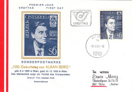 AUSTRIA POSTAL HISTORY / KOMPONISTEN ,MUSIC, ALBAN BERG 1985 ,CARD,FDC. - FDC