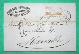 LETTRE MARITIME ALEXANDRIE EGYPTE PAQUEBOTS DE LA MEDITERRANEE CONFISEUR LIQUORISTE POUR NOILLY PRAT MARSEILLE 1855 - Poste Maritime