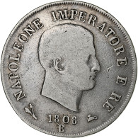 États Italiens, BOUILLON & SEDAN, 5 Lire, 1808, Bologne, Argent, TB+, KM:35 - Autres & Non Classés