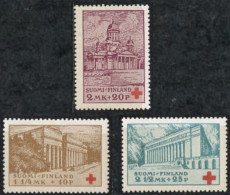 Finland Suomi 1932 Monuments, Red Cross Set 3 Values MNH University Library, Dom Church, Palace Of Justice - Monuments