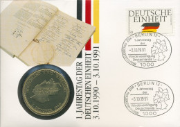 Bund 1991 Jahrestag Deutsche Einheit Numisbrief Mit Medaille (N625) - Lettres & Documents