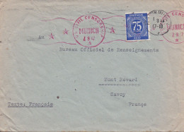 De Kempten Im Allgaü Zone Occup US N°24 Oblit US Civil Censorship Munich 1947 >bureau Officiel De Renseignements France - Covers & Documents