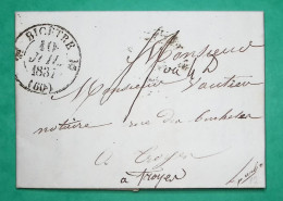 CAD TYPE 12 BICETRE SEINE POUR TROYES AUBE 1837 LETTRE COVER FRANCE - 1801-1848: Precursors XIX