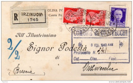 1940 CARTOLINA  RACCOMANDATA CON ANNULLO ORZINUOVI BRESCIA - Storia Postale