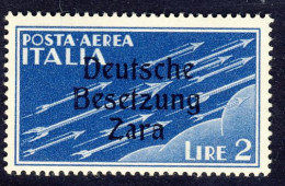 1943 - Varietà - Posta Aerea 2 Lire Azzurro  Nuovo MNH - Posizione 27 Del Foglio - Leggere Descrizione (2 Immagini) - German Occ.: Zara