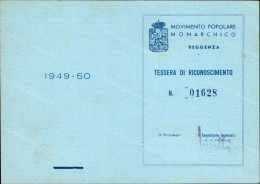 Ag797 Tessera Movimento Popolare Monarchico 1949-50 - Membership Cards