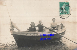 14 Bateau St Saint Aubin Carte Photo Photographie CPA Enfants Femme Plage Cachet 1910 - Saint Aubin