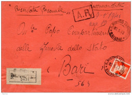 1940  LETTERA RACCOMANDATA CON ANNULLO S. PIETRO VERNOTICO BRINDISI - Marcophilie