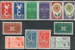 FRANCE - 1958/59, & 1963/66, EUROPA STAMPS SERIES OF 12, UMM(**). - Neufs