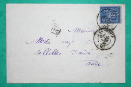 N°90 SAGE CAD TYPE 17 LE GUETIN CHER BOITE URBAINE A LA GRENOUILLE RARE POUR SALLELES D'AUDE 1880 LETTRE COVER FRANCE - 1877-1920: Semi Modern Period