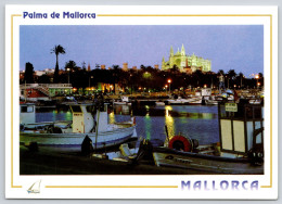 Mallorca Palma, Night Scene Boats On Water, Postcard - Autres & Non Classés