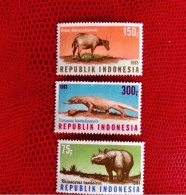 INDONÉSIE 1985 3v Neuf ** MNH Mi 1187 / 1189 Deer Reptiles Mammifère Mammal Mamífero Saügetier  Indonesia - Rhinocéros