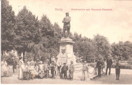 STOLP In Pommern Slupsk Blücherplatz Mit Bismarck Denkmal Belebt 8.9,1910 Gelaufen - Pommern