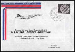 1065 Concorde Lettre Aviation Airmail Cover Luftpost Suisse (Swiss) Genève New York 1982 - Concorde