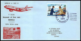 0978 Lettre Airbus Aviation Premier Vol (Airmail Cover First Flight Luftpost) A300 Fisrt Landing On Manila 3/6/1974  - Avions