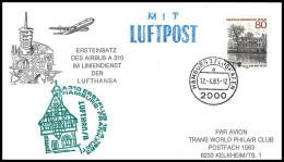 0948 Lettre Airbus Aviation Premier Vol (Airmail Cover First Flight Luftpost) Frankfort Hamburg 12/4/1983  - Avions