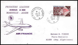 0980 Lettre Airbus Aviation Premier Vol (Airmail Cover First Flight Luftpost) Marseille Alger 29/6/1974  - Avions