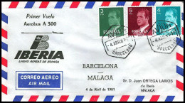 0889 Lettre Airbus Aviation Premier Vol (Airmail Cover First Flight Luftpost) Barcelona Espagne (spain) Malaga 4/4/1981  - Avions