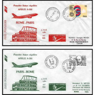 0877 Lettre Airbus Aviation Premier Vol (Airmail Cover First Flight Luftpost) Paris Rome 9/4/1980 + Retour  - Avions