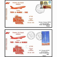 0826 Lettre Airbus Aviation Premier Vol (Airmail Cover First Flight Luftpost) Palma De Majorque Paris 25/6/1979 + Retour - Flugzeuge