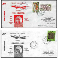 0757 Lettre Airbus Aviation Premier Vol (Airmail Cover First Flight Luftpost) Paris Casablanca Maroc 3/11/1977 + Retour  - Flugzeuge