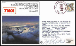 0743 Lettre Aviation Airmail Cover Luftpost Signé Signed Usa Through Coast To Coast New York Los Angeles 25/10/1980 - Vliegtuigen