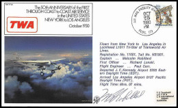 0727 Lettre Aviation Airmail Cover Luftpost Signé Signed Usa Through Coast To Coast New York Los Angeles 25/10/1980 - Flugzeuge