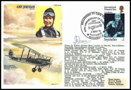 0720 Lettre Aviation Airmail Cover Luftpost Signé Signed Seychelles Amy Johnson 4/5/1976 - Flugzeuge