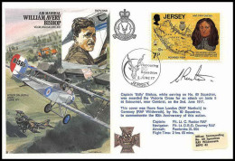 0719 Lettre Aviation Airmail Cover Luftpost Signé Signed Jersey William Avery Bishop 2/6/1977 Honoring Squadron  - Flugzeuge