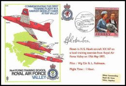 0706 Lettre Aviation Airmail Cover Luftpost Signé Signed Jersey 28/4/1977 First Training Fliht Royal Air Force 4 - Flugzeuge