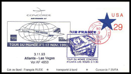0404 Concorde Usa Atlanta Las Vegas 3/11/1993 Entier Postal Stationery Premier Vol First Flight Airmail Luftpost - Concorde