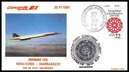 0402 Concorde Usa New York Marrakech 25/11/1987 Lettre Premier Vol First Flight Airmail Cover Luftpost - Concorde
