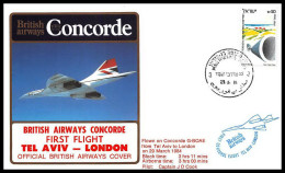 0373 Concorde London Tel Aviv Israel 29/3/1984 British Airways Lettre Premier Vol First Flight Airmail Cover Luftpost - Concorde