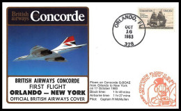 0367 Concorde British Airways Orlando New York 16/10/1983 Lettre Premier Vol First Flight Airmail Cover Luftpost - Concorde