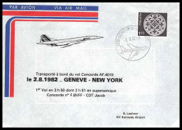 0308 Concorde Genève Suisse (Swiss) New York 2/8/1982 Lettre Premier Vol First Flight Airmail Cover Luftpost - Concorde