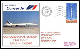 0279 Concorde Paris Cardiff 20/10/1979 Lettre Premier Vol First Flight Airmail Cover Luftpost - Concorde