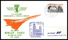 0260 Concorde Berlin Paris 2/10/1984 Lettre Premier Vol First Flight Airmail Cover Luftpost - Concorde
